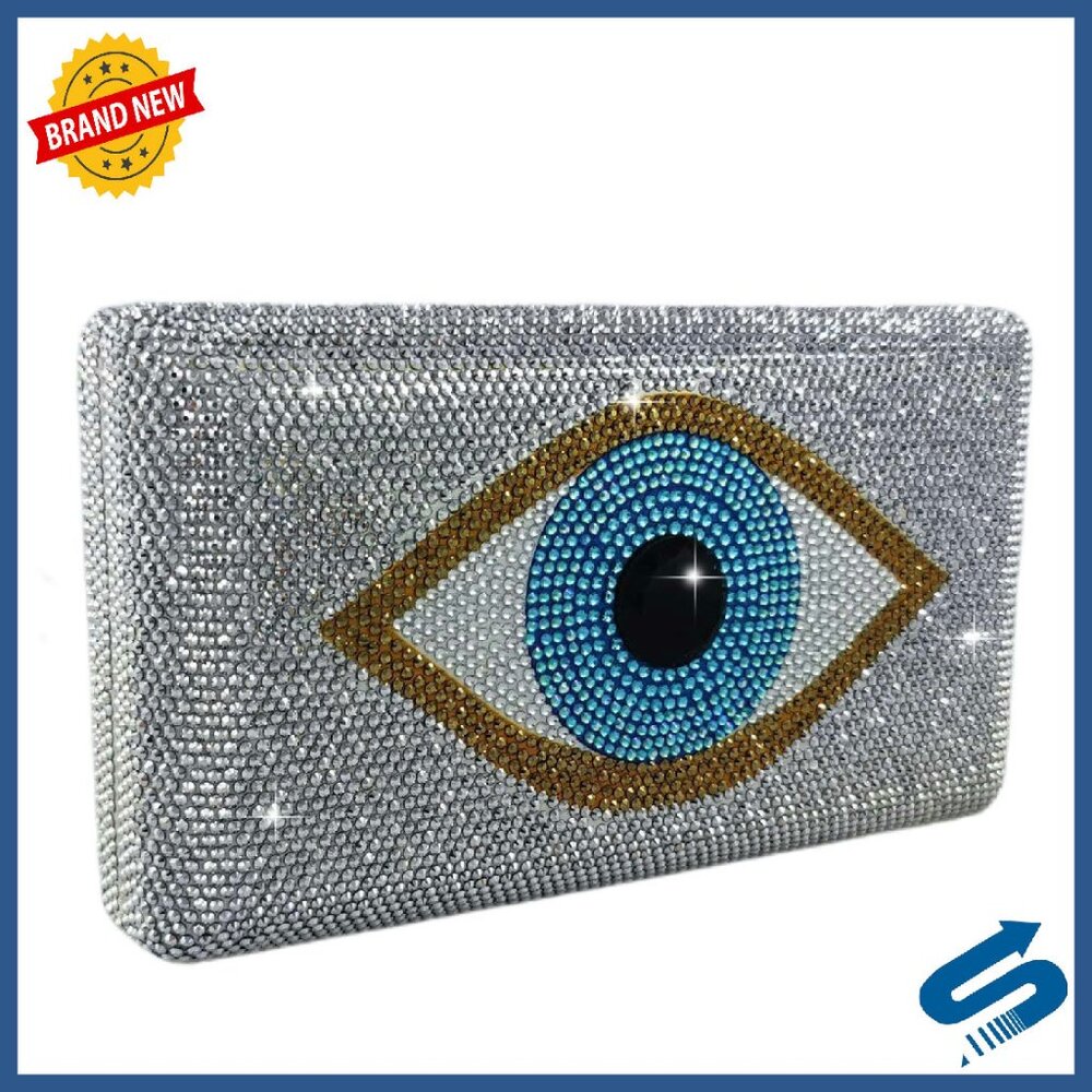 Sparkly Evil Eye Rhinestone Clutch Evening Bag With Detachable Strap